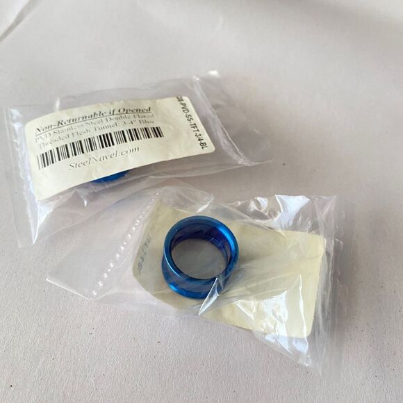 NEW 2 Steel Navel 3/4" 19mm Blue Stainless Steel Double Flared Threaded Tunnel - Picture 3 of 5